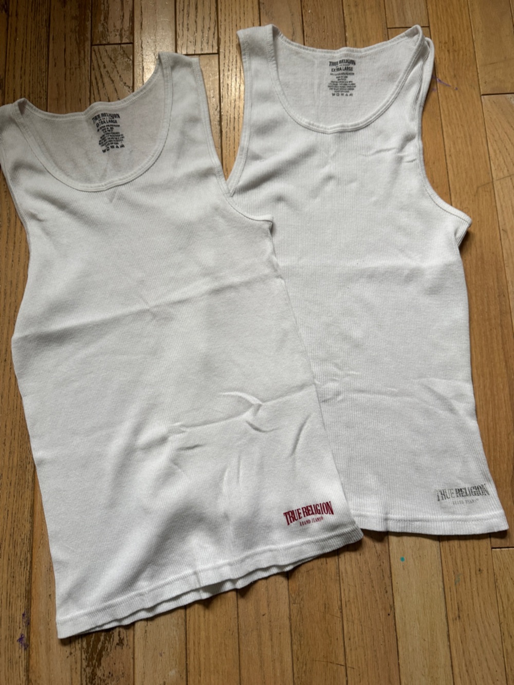 Set of 2 True Religion Ribbed Tank Tops XL White NWT (No Pkg)
